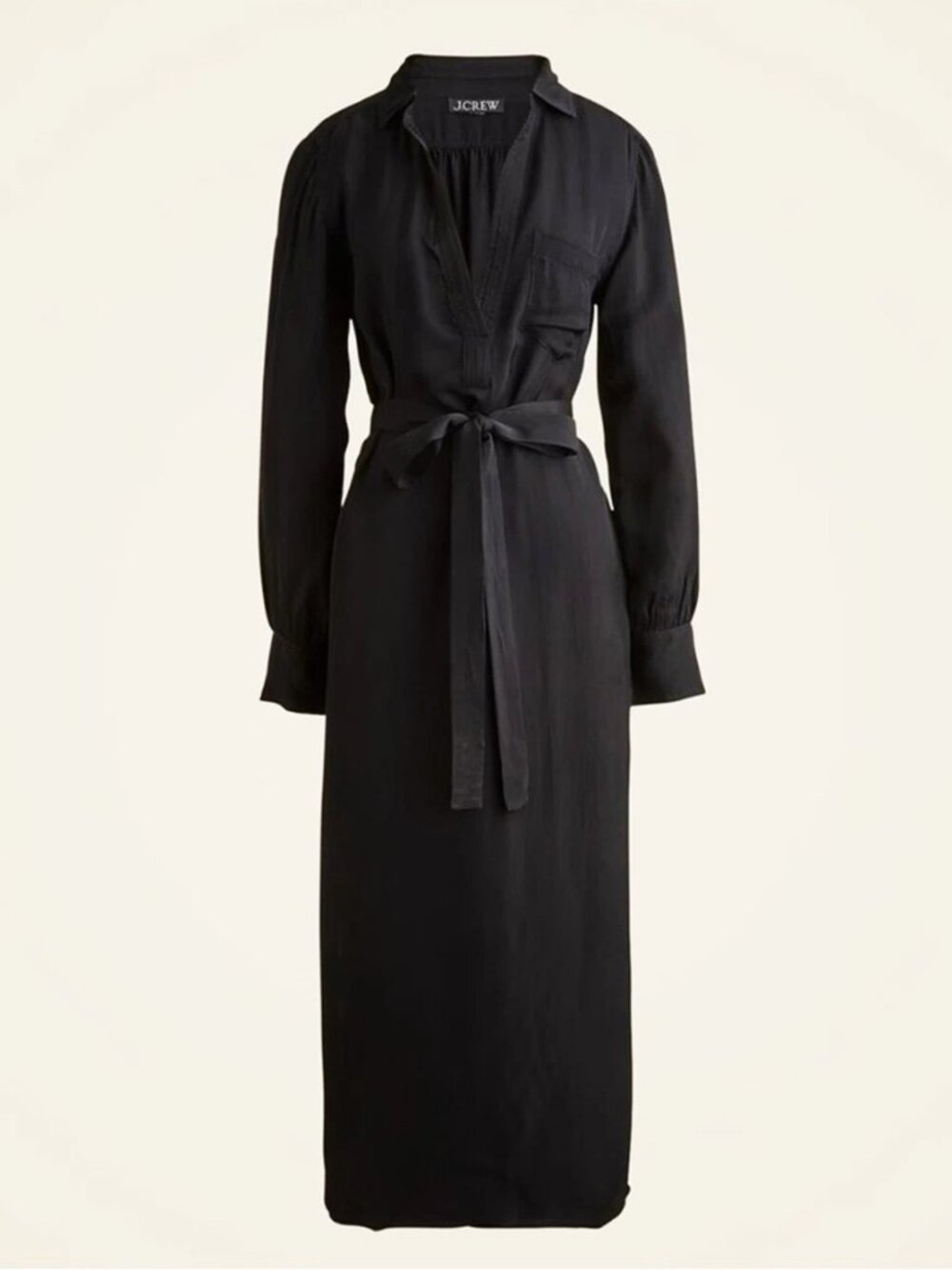 New J.Crew Satin Viscose Belted Midi Shirtdress Black XS